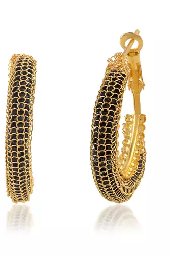 Brass gold black cz hoop earrings for women girls