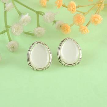 Brass silver faux pearl stud earrings for women girls 1