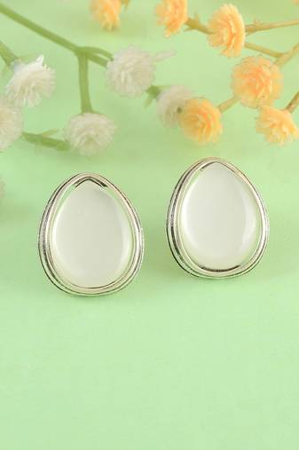 Brass silver faux pearl stud earrings for women girls