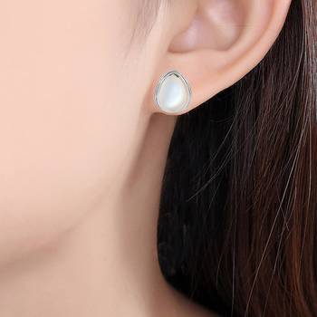 Brass silver faux pearl stud earrings for women girls 2