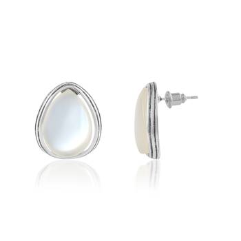 Brass silver faux pearl stud earrings for women girls 3