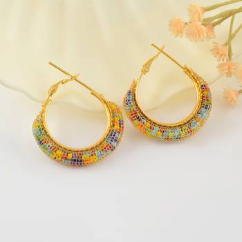 Brass gold multi colour hoop earrings for women girls 1