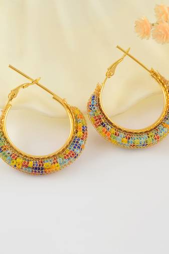 Brass gold multi colour hoop earrings for women girls