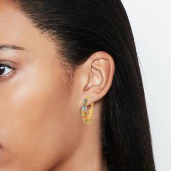 Brass gold multi colour hoop earrings for women girls 2