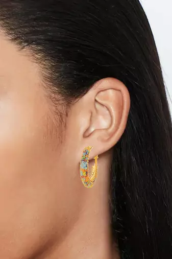 Brass gold multi colour hoop earrings for women girls