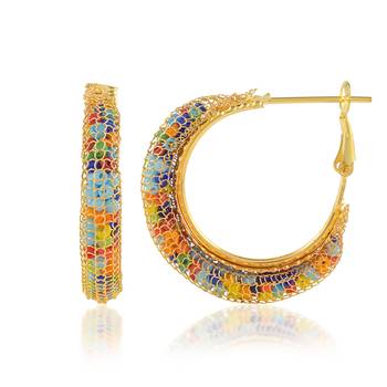 Brass gold multi colour hoop earrings for women girls 3