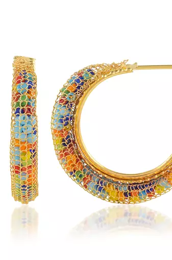 Brass gold multi colour hoop earrings for women girls