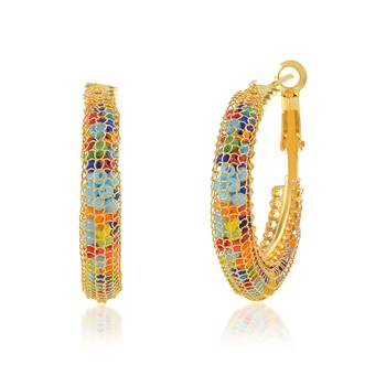 Brass gold multi colour hoop earrings for women girls 4