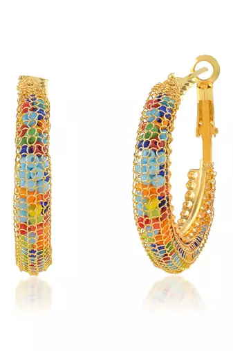 Brass gold multi colour hoop earrings for women girls