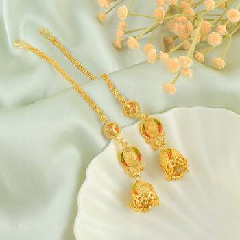 Brass micron gold ear wire kan chain jhumki for women ethnic 1