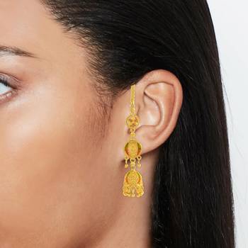 Brass micron gold ear wire kan chain jhumki for women ethnic 2