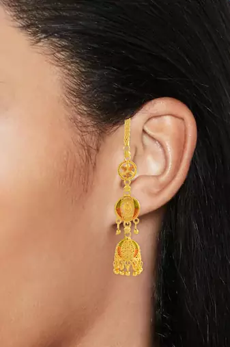 Brass micron gold ear wire kan chain jhumki for women ethnic