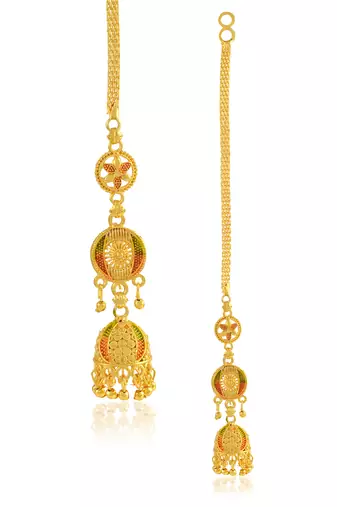Brass micron gold ear wire kan chain jhumki for women ethnic