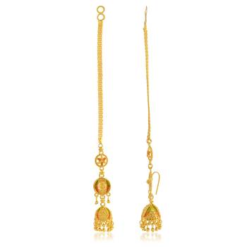 Brass micron gold ear wire kan chain jhumki for women ethnic 4