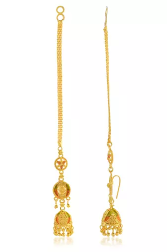 Brass micron gold ear wire kan chain jhumki for women ethnic