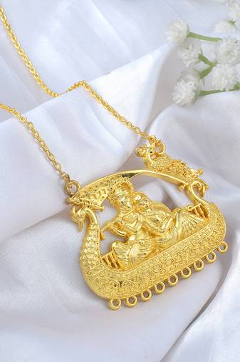 Brass gold radha krishna hindu temple jewellery pendant