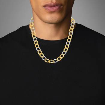 Brass micron dual tone broad chain necklace double colour 3