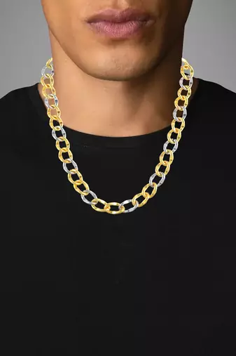 Brass micron dual tone broad chain necklace double colour