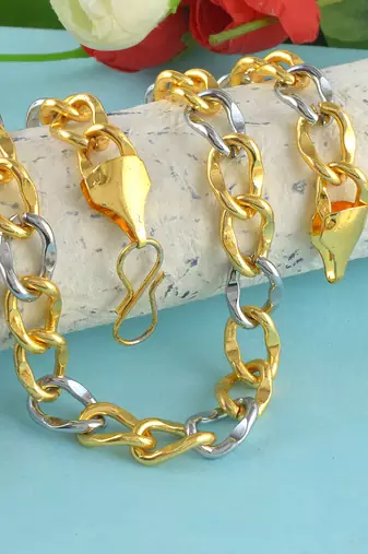 Brass micron dual tone broad chain necklace double colour