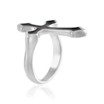 Dzine Trendz Cross Ring Stainless Steel Silver Plated 2