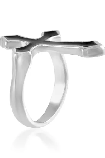 Dzine Trendz Cross Ring Stainless Steel Silver Plated
