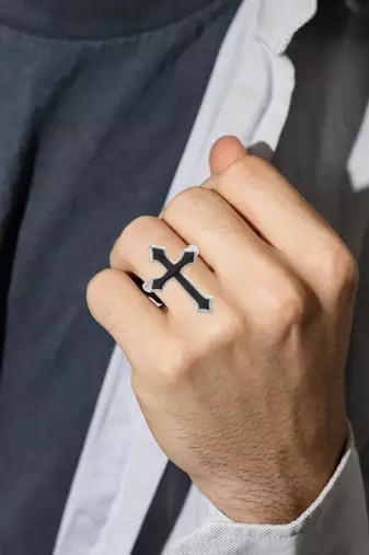 Dzine Trendz Cross Ring Stainless Steel Silver Plated