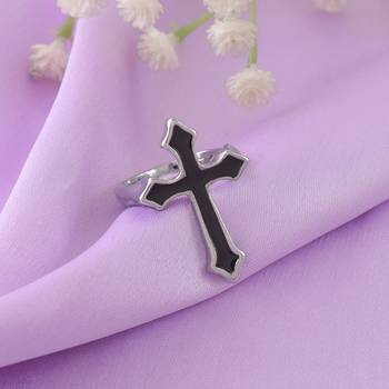 Dzine Trendz Cross Ring Stainless Steel Silver Plated 4
