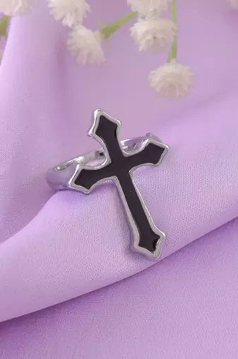 Dzine Trendz Cross Ring Stainless Steel Silver Plated