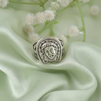 Brass antique silver jesus finger ring for christians 1