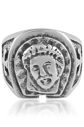 Brass antique silver jesus finger ring for christians