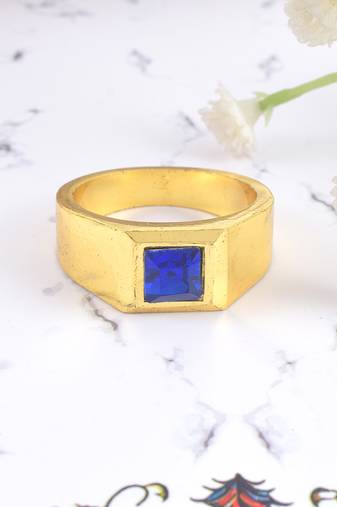 Brass gold natural blue sapphire ring