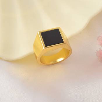 Brass gold black onyx plate men fashion jewellery finger ring 1