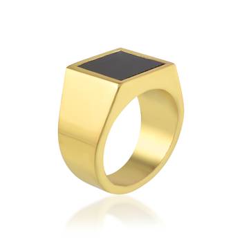Brass gold black onyx plate men fashion jewellery finger ring 2