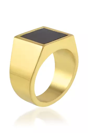 Brass gold black onyx plate men fashion jewellery finger ring