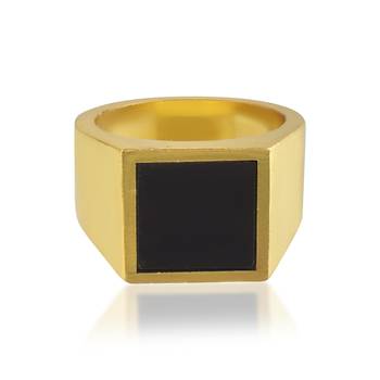 Brass gold black onyx plate men fashion jewellery finger ring 4