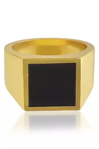 Brass gold black onyx plate men fashion jewellery finger ring