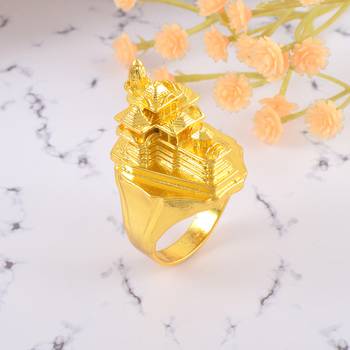 Brass 24kt micron 1 gram gold ram mandir model finger ring 1