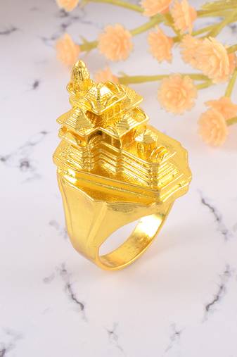 Brass 24kt micron 1 gram gold ram mandir model finger ring