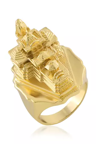 Brass 24kt micron 1 gram gold ram mandir model finger ring