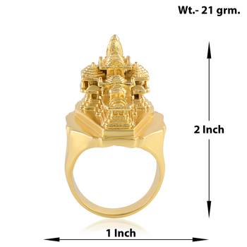 Brass 24kt micron 1 gram gold ram mandir model finger ring 3