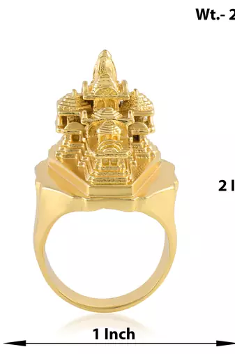 Brass 24kt micron 1 gram gold ram mandir model finger ring