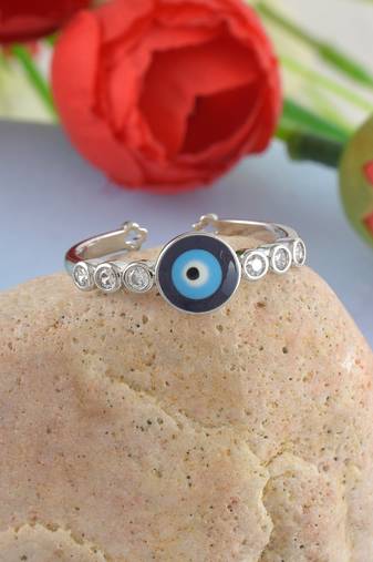 Silverplated cz evil eye adjustable free size ring women girls