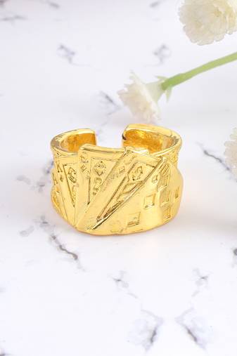 Brass gold playing card casino jewellery finger ring adjustable