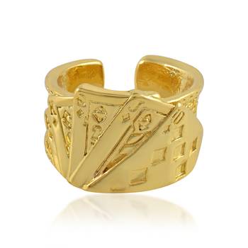 Brass gold playing card casino jewellery finger ring adjustable 4