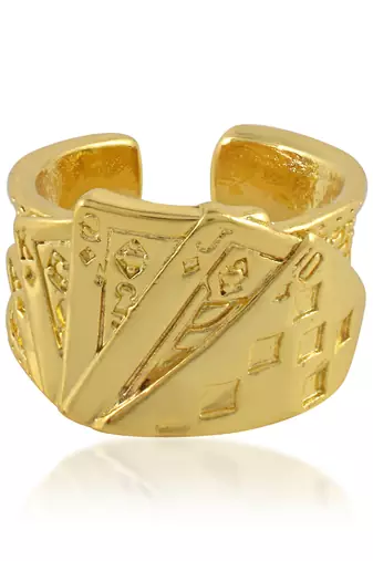 Brass gold playing card casino jewellery finger ring adjustable