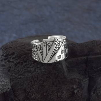 Brass silver playing card casino jewellery poker gambler finger ring men adjustable 1
