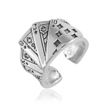 Brass silver playing card casino jewellery poker gambler finger ring men adjustable 2