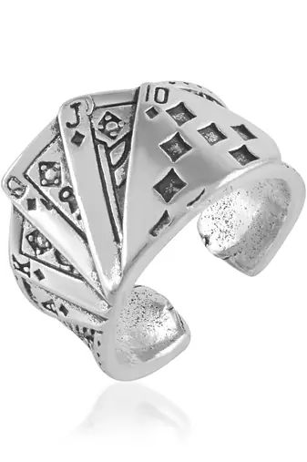 Brass silver playing card casino jewellery poker gambler finger ring men adjustable