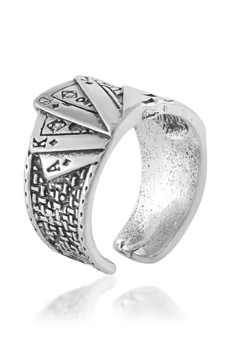 Brass silver playing card casino jewellery poker gambler finger ring men adjustable