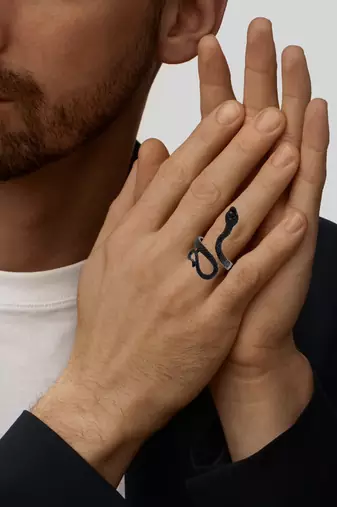 Brass black serpent cobra snake finger ring